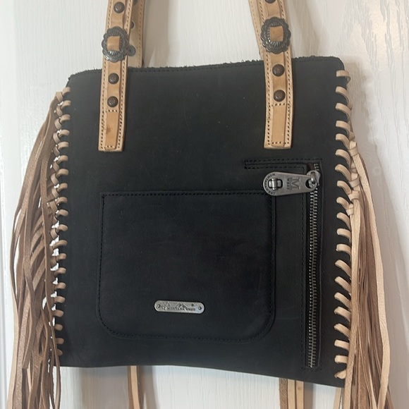 Montana West Leather Bohemian Fringe Shoulder Tote Handbag Concealed Carry Black - Picture 1 of 16